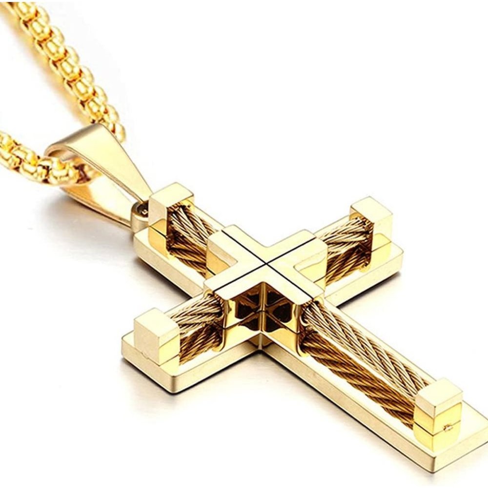 Men's Cross 316L Stainless Steel Large Jesus Christ Pendant Necklace